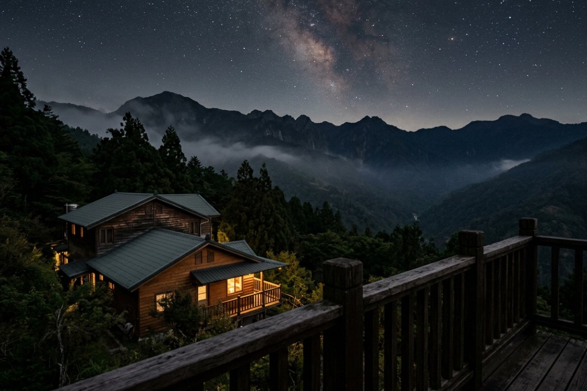 山稜線上的夜空與星點